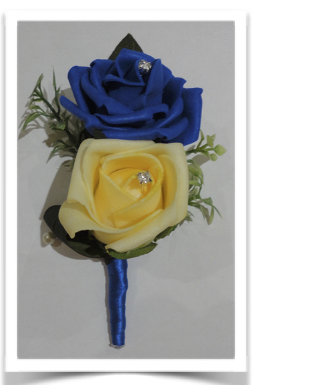 Royal Blue & Lemon Rose Buttonhole